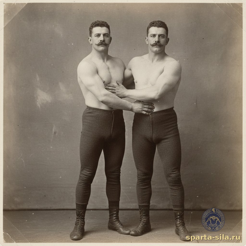 Демонстрация борцовского приёма в стиле фотографий 1890-х годов — реконструкция